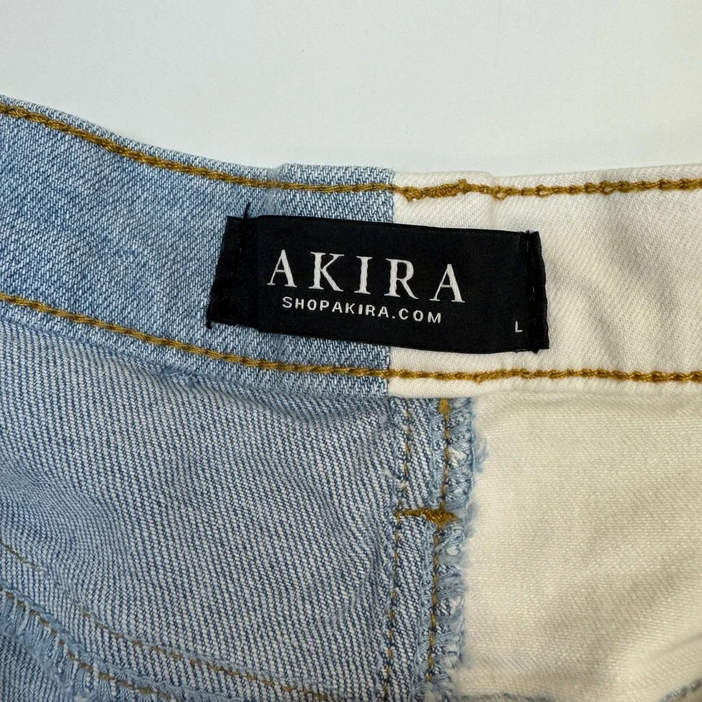 AKIRA Shorts Womens Large Blue White Two Tone Colorblock Cut Off Streetwear